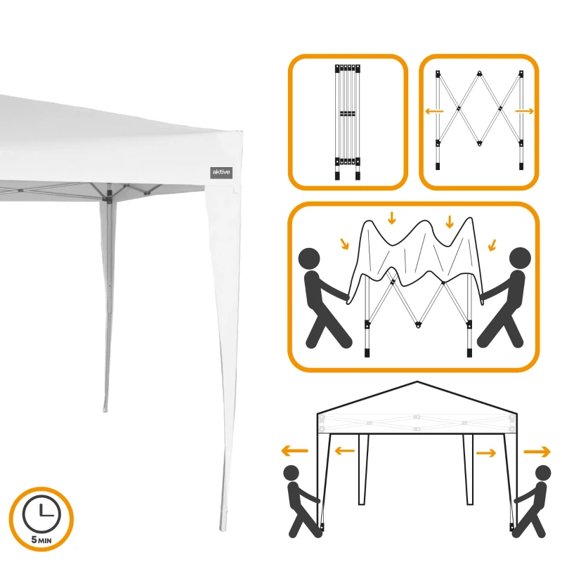 Cenador Plegable con Altura Ajustable, 300x300x240/250 Cm, Blanco