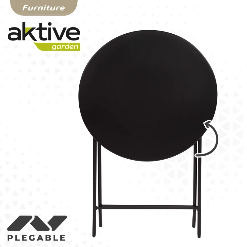 Mesa Redonda Plegable Metal, 60x60x70 Cm, Negro