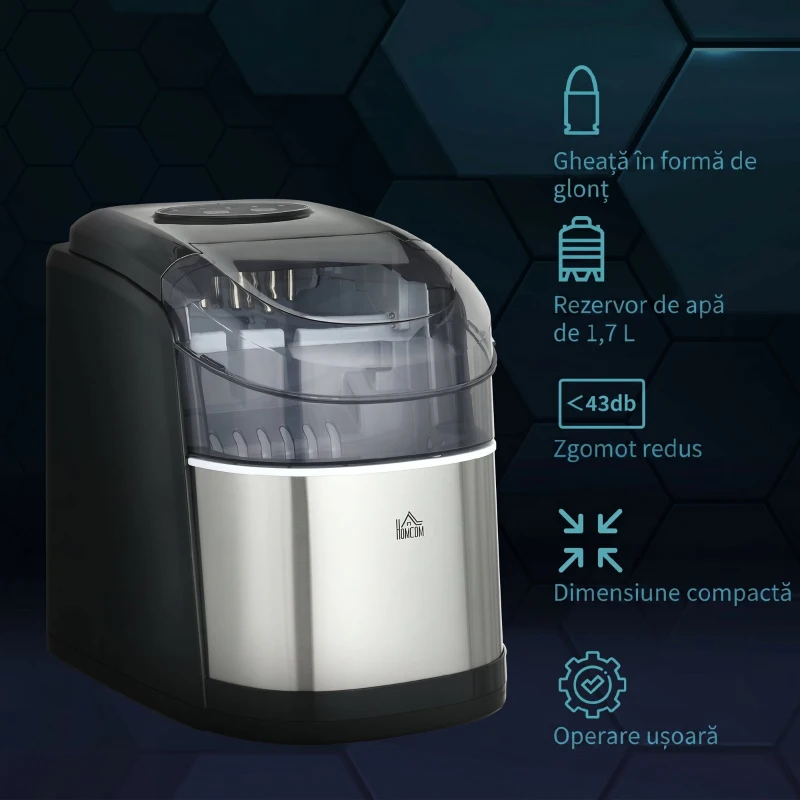 HOMCOM Aparat de Facut Gheata, 12 kg in 24 ore, 9 Cuburi