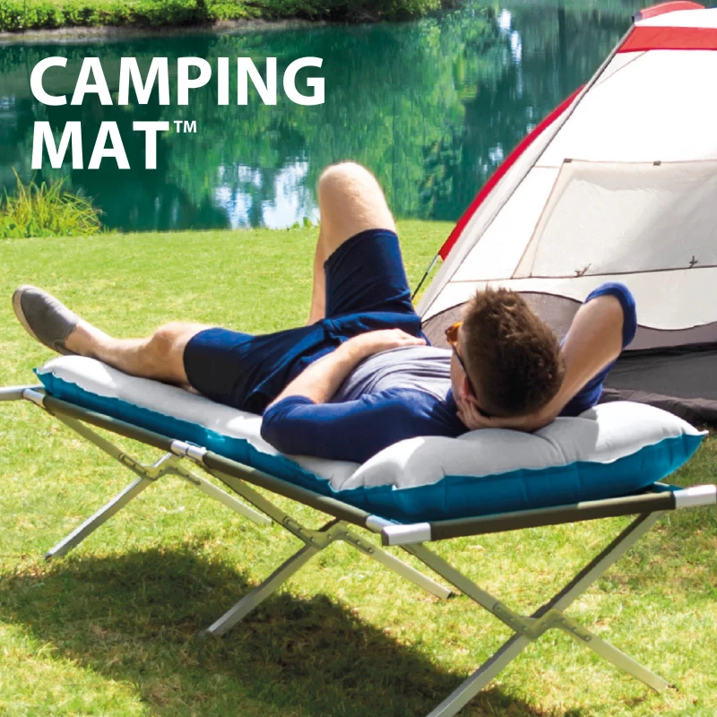 Colchoneta Hinchable para Camping 2 Capas Laminadas, 72x189x15 Cm, Blanco y Azul