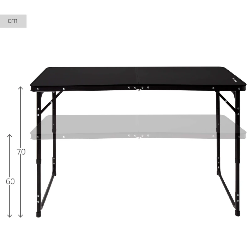 Mesa Plegable Camping Aktive Regulable 60-70 Cm con Red Extraíble, 63x8x64,5 Cm, Negra