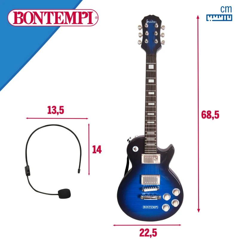 Guitarra Eléctrica de Juguete con Micrófono Auricular y Bluetooth, 24x6,5x72,5 Cm, Azul y Negro