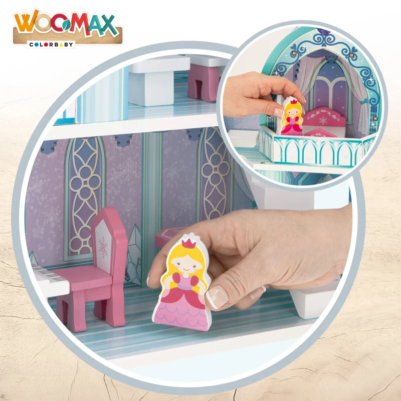 Castillo de Princesas de Madera 3 Plantas WOOMAX, 37x15x53,5 Cm, Rosa y Azul