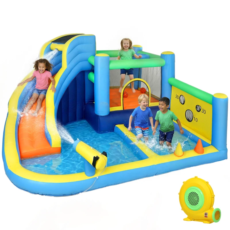 AIYAPLAY 8 in 1 Bouncy Castle for Kids, Inflatable Bounce House with Slide, Pool (Ball Pit), Water Cannon for Indoor Outdoor