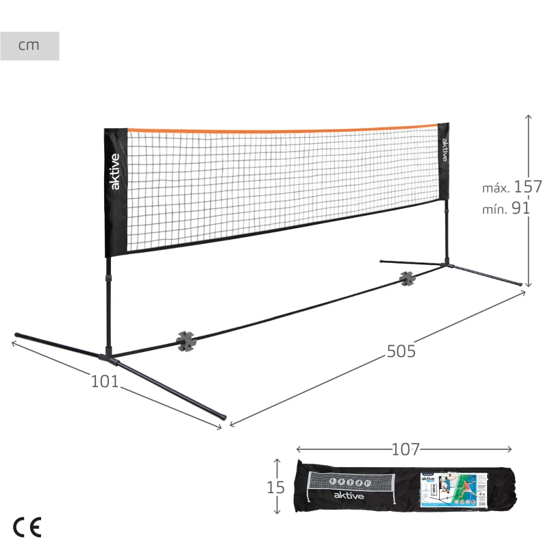 Red Vóley y Bádminton Portátil Ajustable Aktive, 505x101x157 Cm, Negro