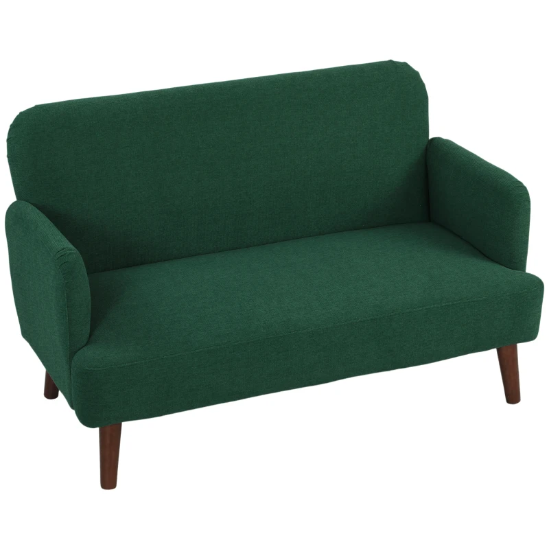 HOMCOM Velvet Feel Fabric 2 Seater Sofa, Small Sofa Loveseat with 21cm Thick Padding and Wood Legs, Dark Green