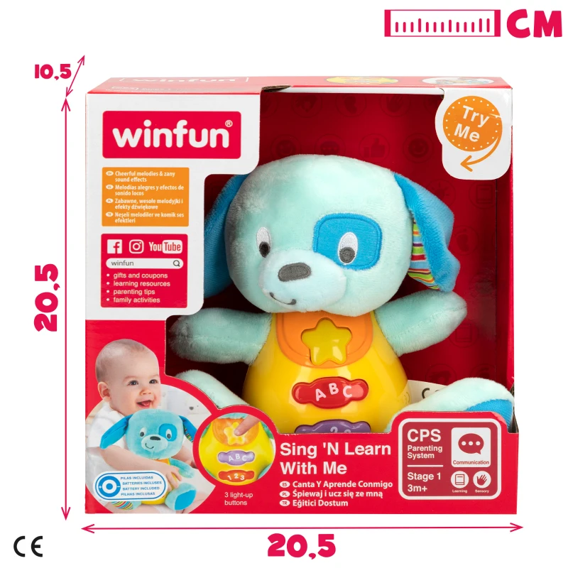 Peluche Perrito Winfun Interactivo con Luces y Sonidos, 15,5x11,5x16,5 Cm, Azul