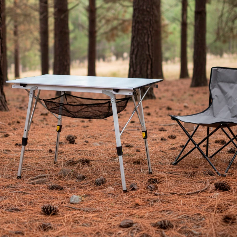 Mesa Plegable Camping Aktive Antideslizante y Ajustable, 19,5x14x93,5 Cm, Plata