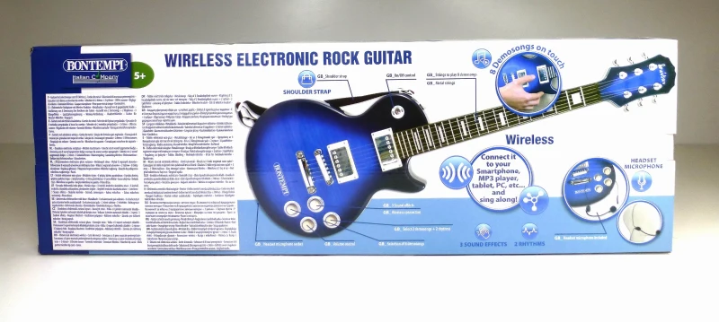 Guitarra Eléctrica de Juguete con Micrófono Auricular y Bluetooth, 24x6,5x72,5 Cm, Azul y Negro