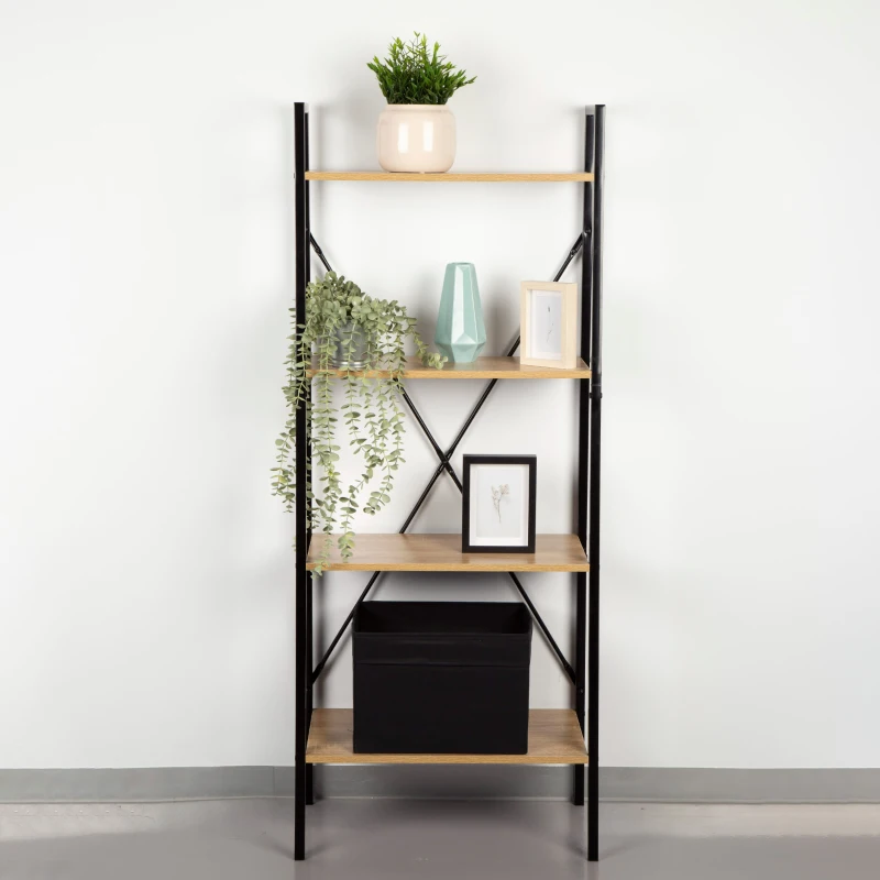 Estantería Escalera Industrial 4 Estantes, 60x32x148 Cm, Negro