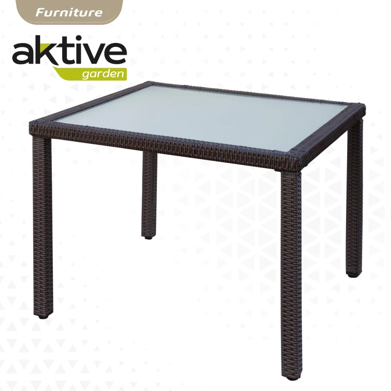Set Muebles de Terraza Ratán Sintético 4 Sillas y Mesa Cuadrada, 100x100x75 Cm, Marrón