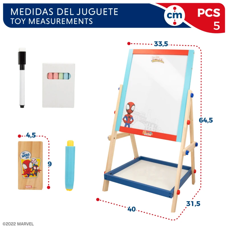 Pizarra Caballete Infantil Woomax 2 en 1 Doble Cara, 40x31,5x64,5 Cm, Multicolor