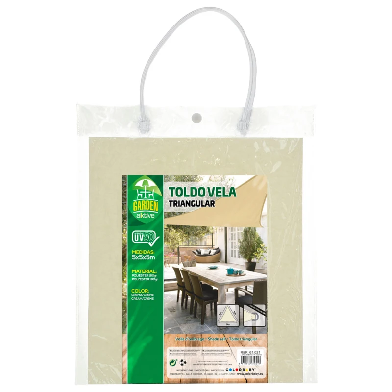 Toldo Triangular Sombreo Tejido 160 G/m2 UV50, 500x500x500 Cm, Crema