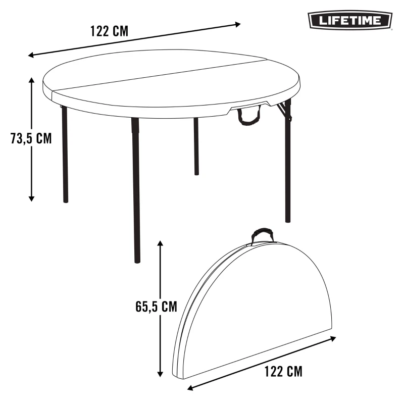 Mesa Redonda Plegable Polietileno de Alta Densidad 43 Mm, 122x122x74 Cm, Blanco