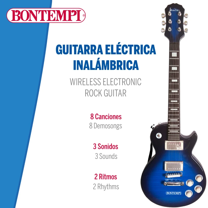 Guitarra Eléctrica de Juguete con Micrófono Auricular y Bluetooth, 24x6,5x72,5 Cm, Azul y Negro