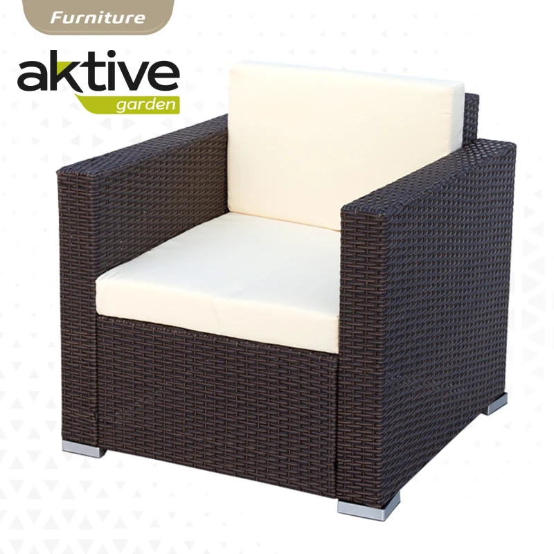 Conjunto Muebles Jardín Aktive Ratán Sintético y Cojines Acolchados, 128x72x72 Cm, Marrón Oscuro