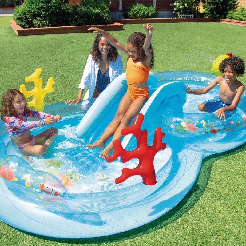 Centro de Juegos Hinchable con Tobogán y Difusor, 193x310x71 Cm, Multicolor
