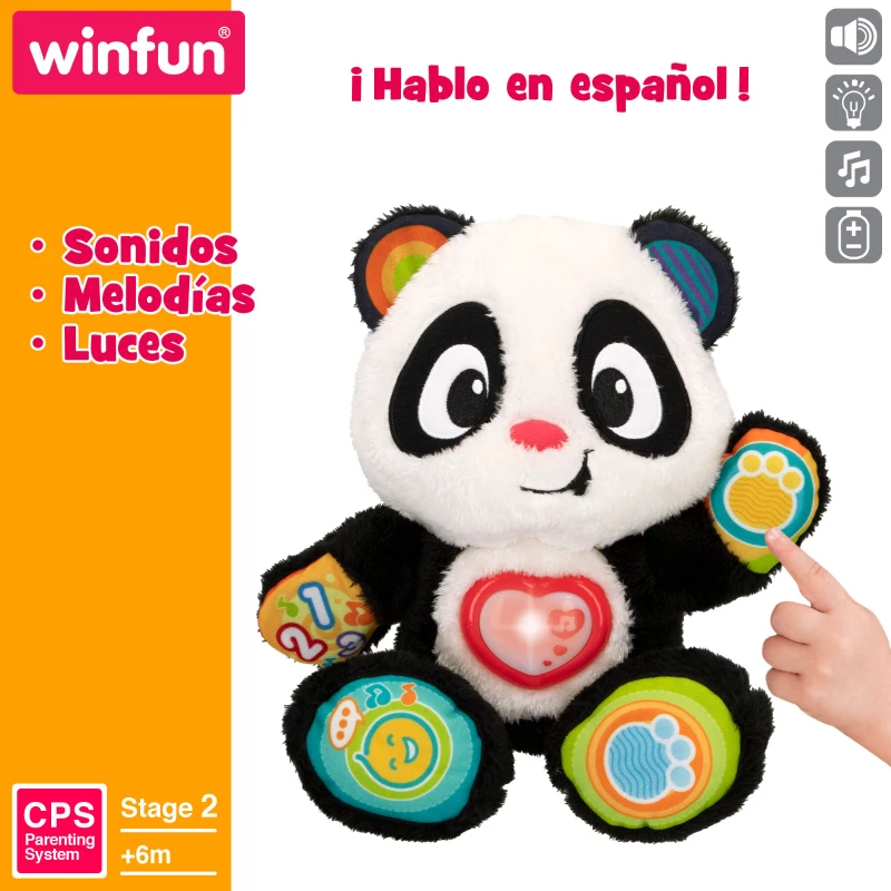 Peluche Oso Panda Interactivo Educativo con Luz y Sonidos, 27x14x33 Cm, Blanco y Negro