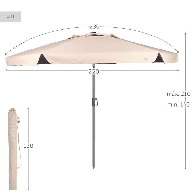 Sombrilla de Jardín Antiviento Hexagonal Inclinable UV50, 230 Cm, Marfil