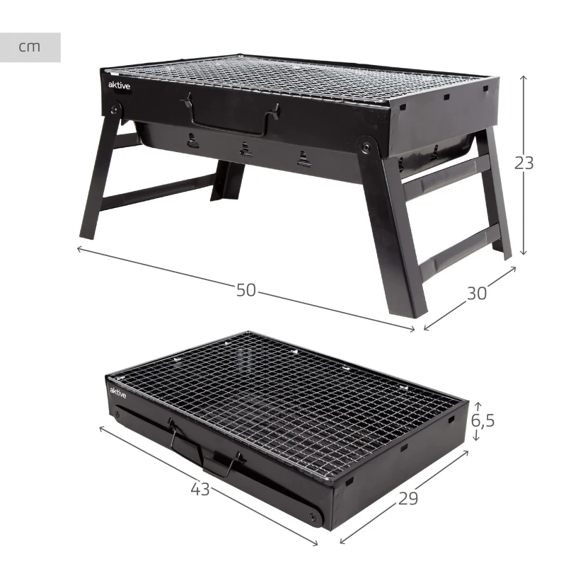 Barbacoa Plegable Portátil de Sobremesa para Carbón, 50x30x23 Cm, Negro