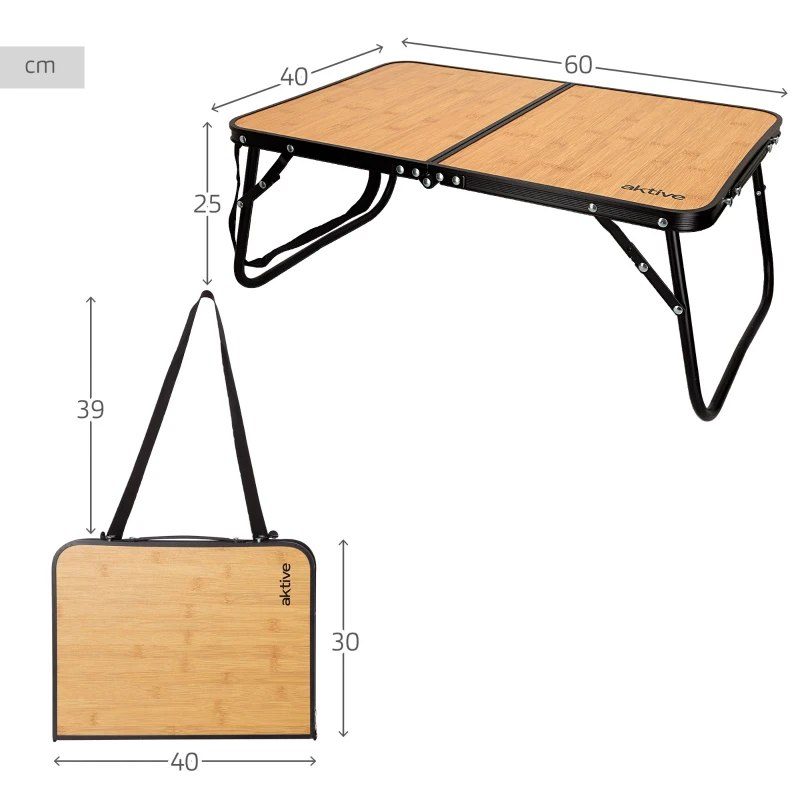Mesa Plegable de Camping Efecto Bambú, 60x40x25 Cm, Madera