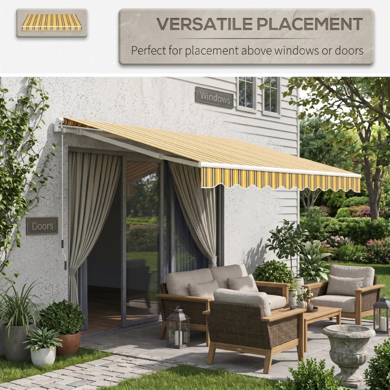 Outsunny Markise Sonnenschutz Sonnendach, 3, 5 m x 2,5 m, Gelb + Grau