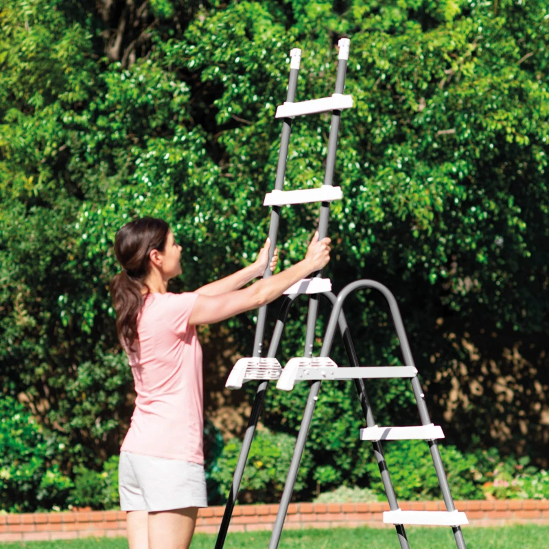 Escalera Piscina INTEX de Seguridad con Peldaños Extraíbles Antideslizantes, 91-107 Cm, Blanco