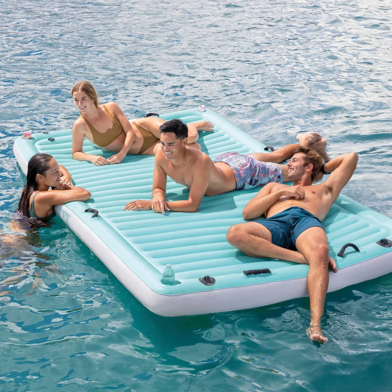 Manta Flotante Hinchable 4 Plazas 183x310x18 Cm, Azul y Blanco