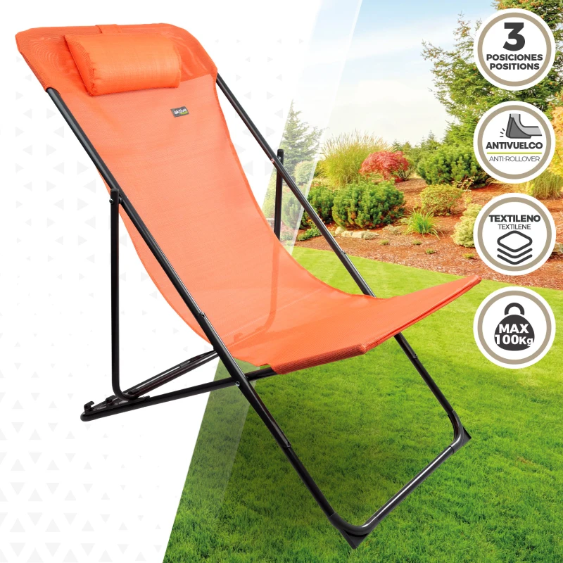 Silla Hamaca Plegable Multiposición con Cojín Aktive, 53x78x87 Cm, Naranja