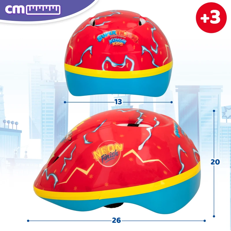 Casco Infantil SuperThings con Funda de Peluche 3D Neon Blast, 20x26x13 Cm, Rojo, Amarillo y Azul