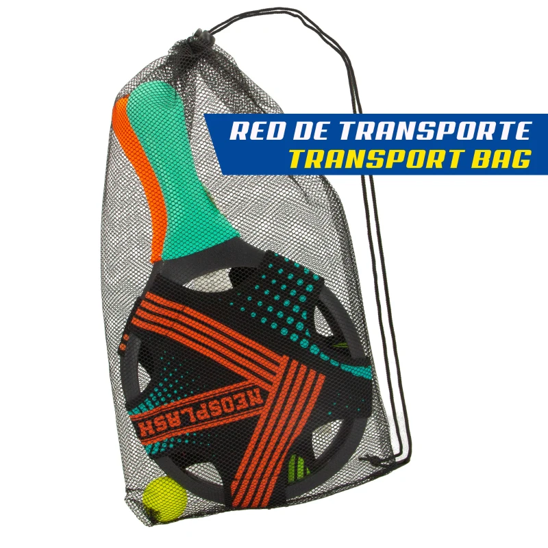 Set 2 Palas de Playa Neopreno y Plástico con Pelota, 21,5x38,5 Cm, Amarillo