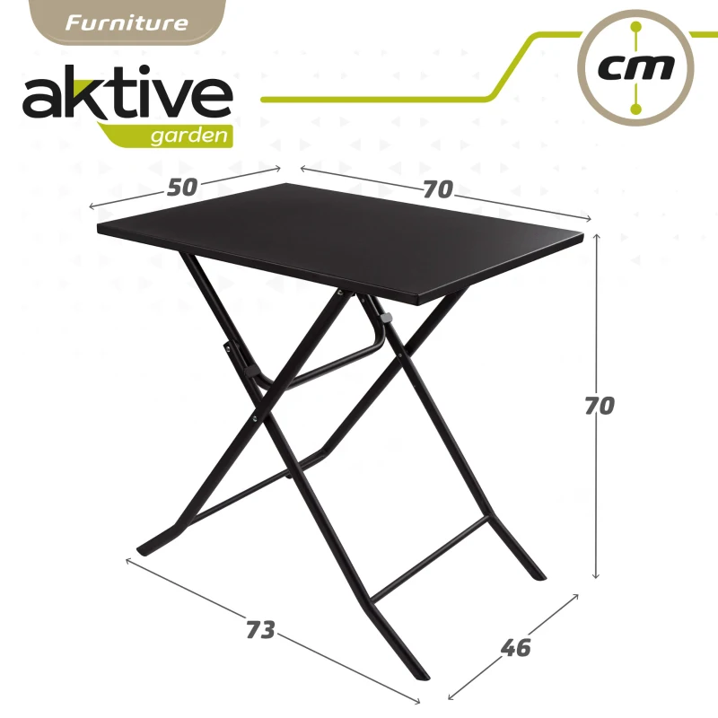 Mesa Cuadrada Plegable Aktive Estructura Metálica Resistente, 70x50x70 Cm, Negro