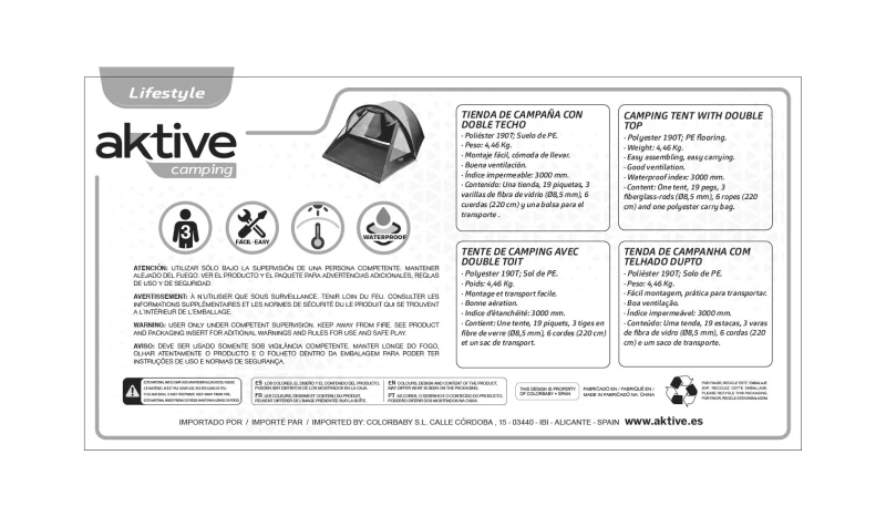 Tienda de Campaña para 3 Personas con Avance, 70x20x16 Cm, Verde
