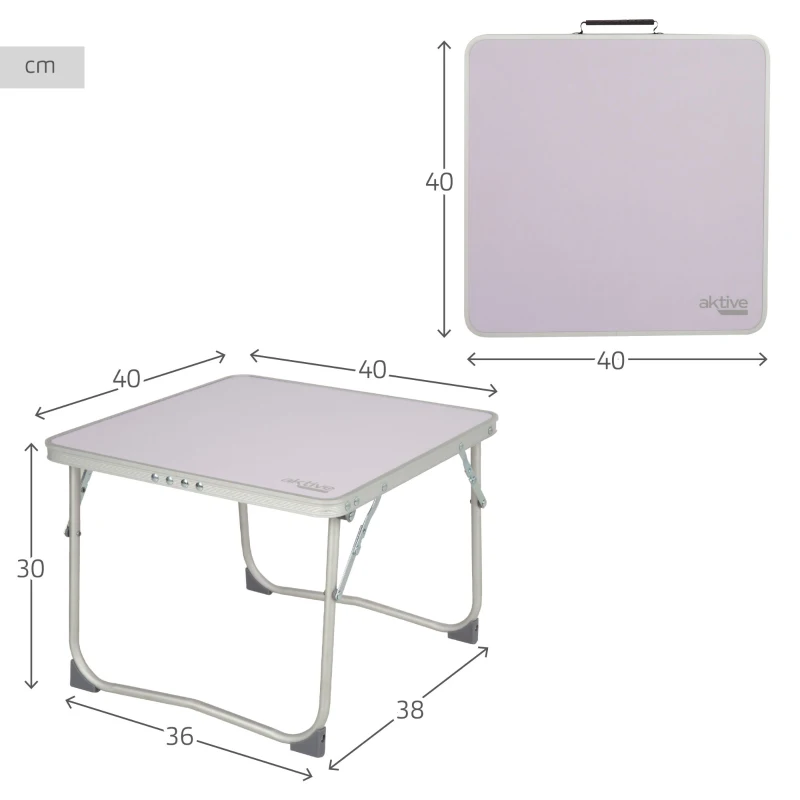 Mesa Plegable Ultraligera Antivuelco, 40x3x40 Cm, Malva