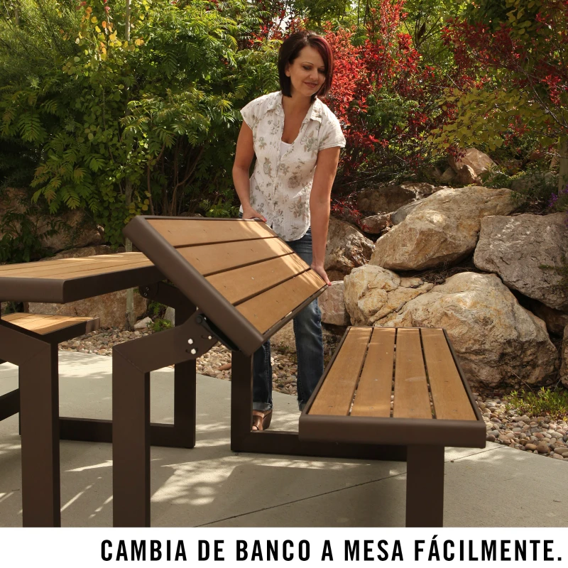 Banco Convertible en Mesa Lifetime, Polietileno de Alta Densidad, 141x78,5x88,5 Cm, Madera