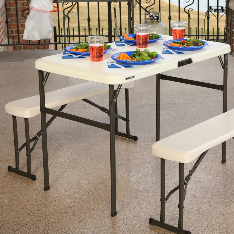 Conjunto Plegable Mesa y 2 Bancos Lifetime Ultrarresistente, 107x61x74 Cm, Gris