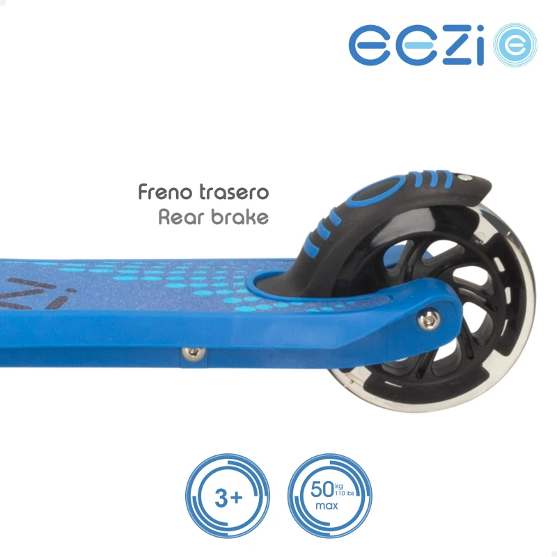 Patinete 2 Ruedas Luminosas, Manillar Regulable, 33x69x70-80 Cm, Azul