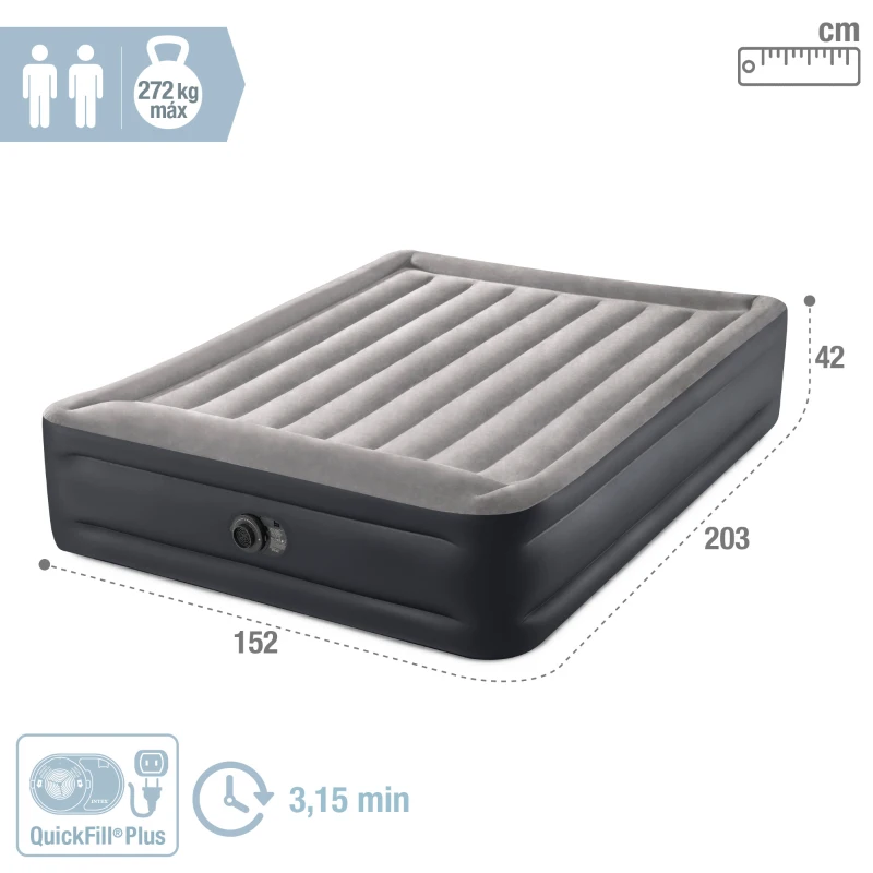 Colchón Hinchable Doble Fiber-Tech Dura-Beam Plus, 152x203x42 Cm, Azul Marino y Gris