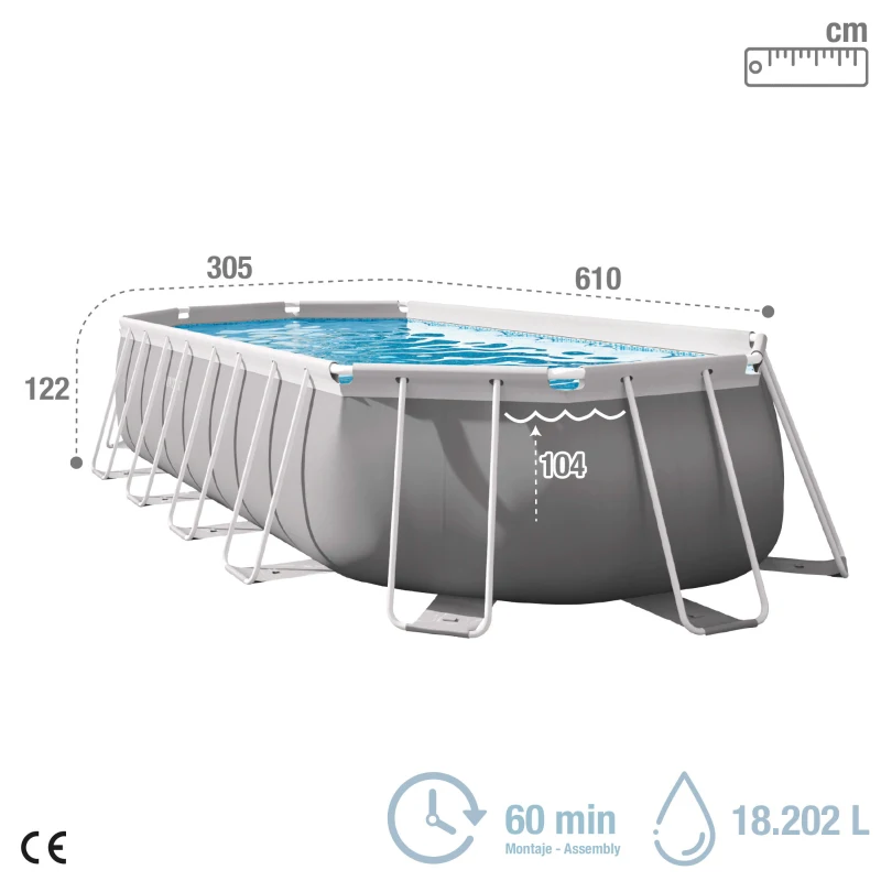 Piscina Desmontable Ovalada Prism Frame con Depuradora de Cartucho, 610x305x122 Cm, Gris Claro