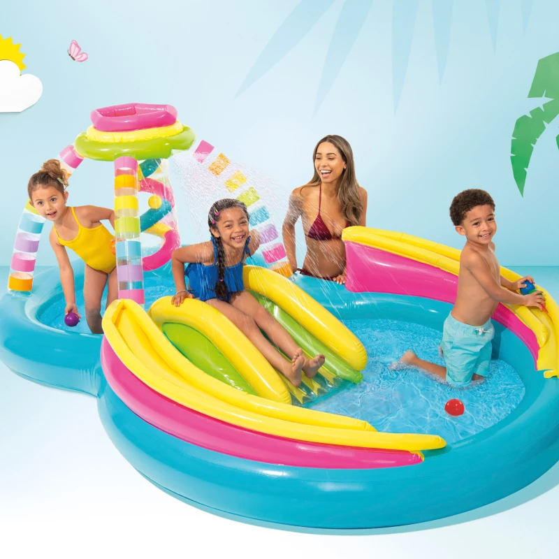 Centro de Juegos Hinchable 2 en 1 con Tobogán, 191x295x109 Cm, Multicolor