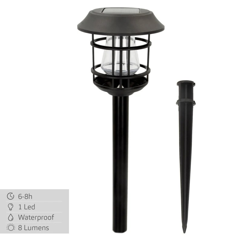 Pack 2 Focos Solares LED Luz Cálida con Estaca, 13x13x55 Cm, Negro