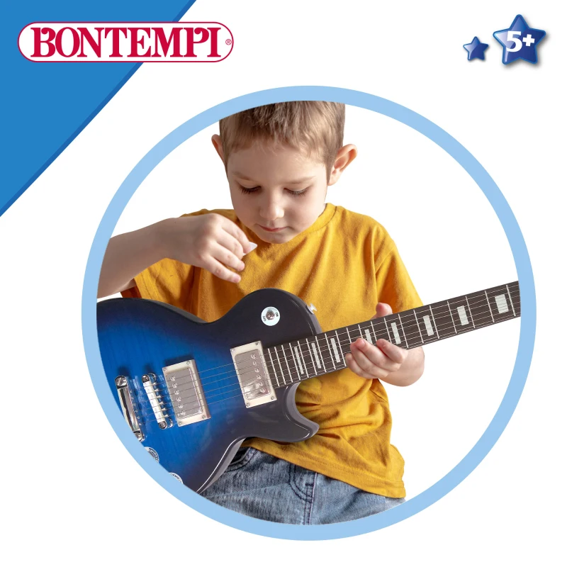 Guitarra Eléctrica de Juguete con Micrófono Auricular y Bluetooth, 24x6,5x72,5 Cm, Azul y Negro