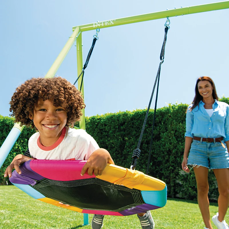 Columpio Infantil INTEX Nido y Cadenas Ajustables, 254x235x200 Cm, Verde, Azul y Naranja