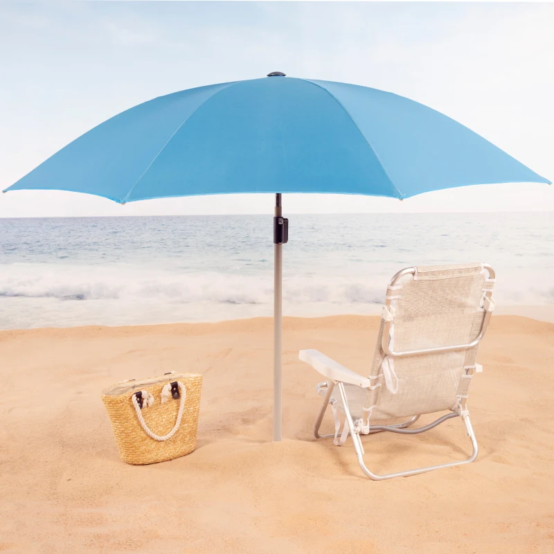 Sombrilla Playa UV50 Reclinable 8 Varillas, 220 Cm, Azul