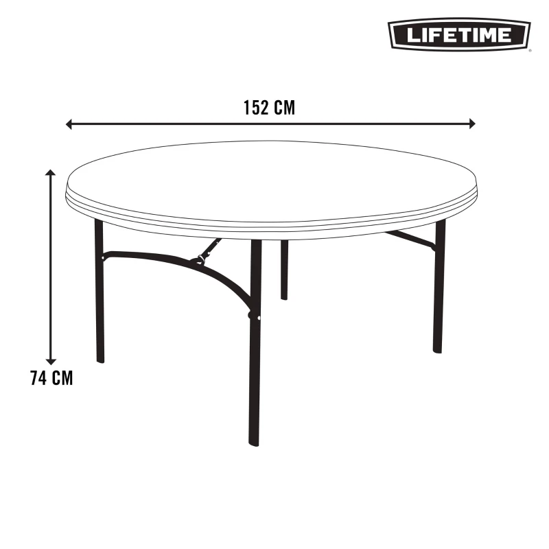 Mesa Redonda Plegable con Tablero de Polietileno de Alta Densidad, 152x152x74 Cm, Blanca