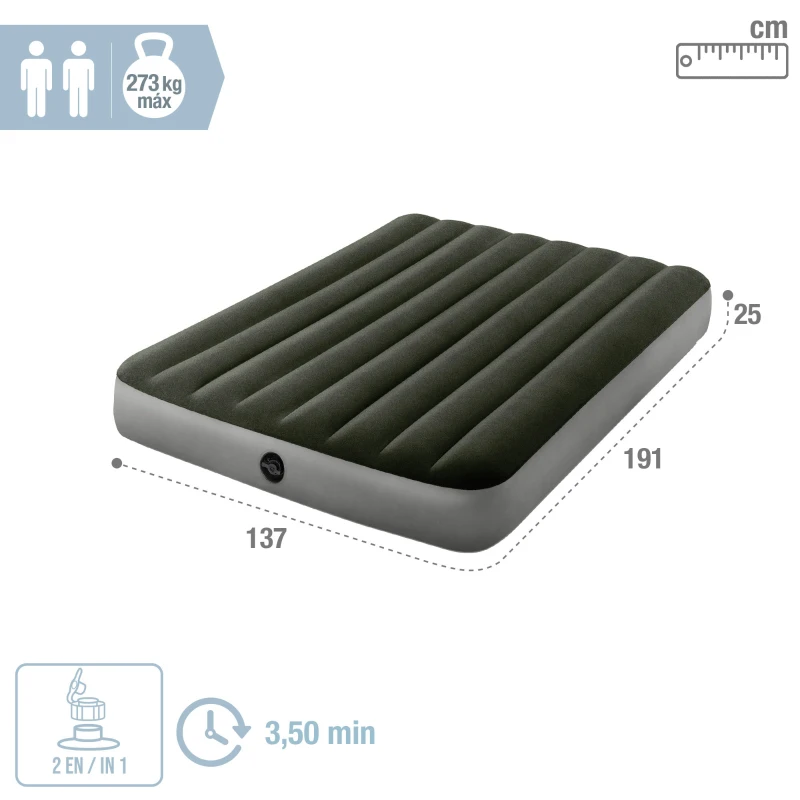 Colchón Hinchable Doble Prestige Downy con Hinchador Eléctrico 25W, 137x191x25 Cm, Gris