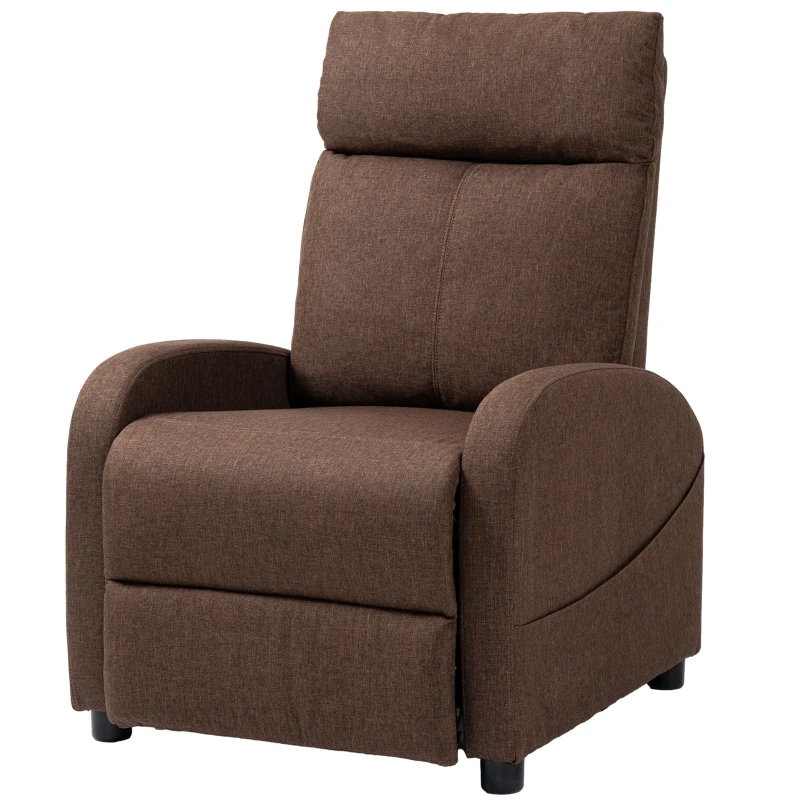 HOMCOM Fotoliu Relax Rabatabil cu Suport pentru Picioare, din Material Textil cu Aspect de In, 69x85x100 cm, Maro