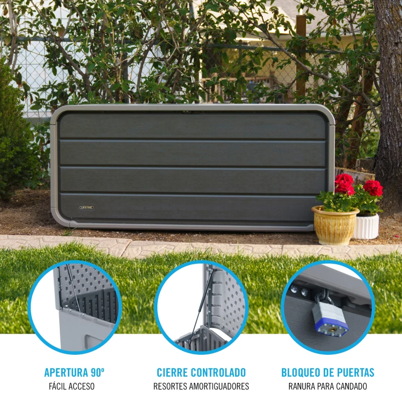 Baúl Exterior Ultrarresistente con Tapa Abatible, 147x72x64 Cm, Gris