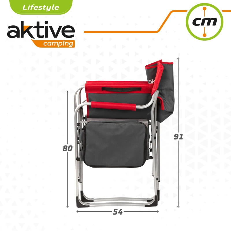 Silla Camping Director Plegable con Mesa y Bolsa Térmica, 61x52x92 Cm, Rojo y Gris