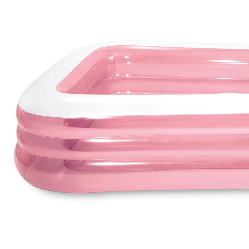 Piscina Hinchable Infantil Rectangular 3 Aros PVC 0,3 Mm, 305x183x56 Cm, Rosa y Blanco